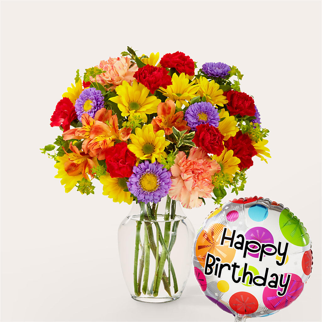 Kaleidoscope Bouquet with Birthday Balloon – Karnation Korner Florist, Dunedin FL