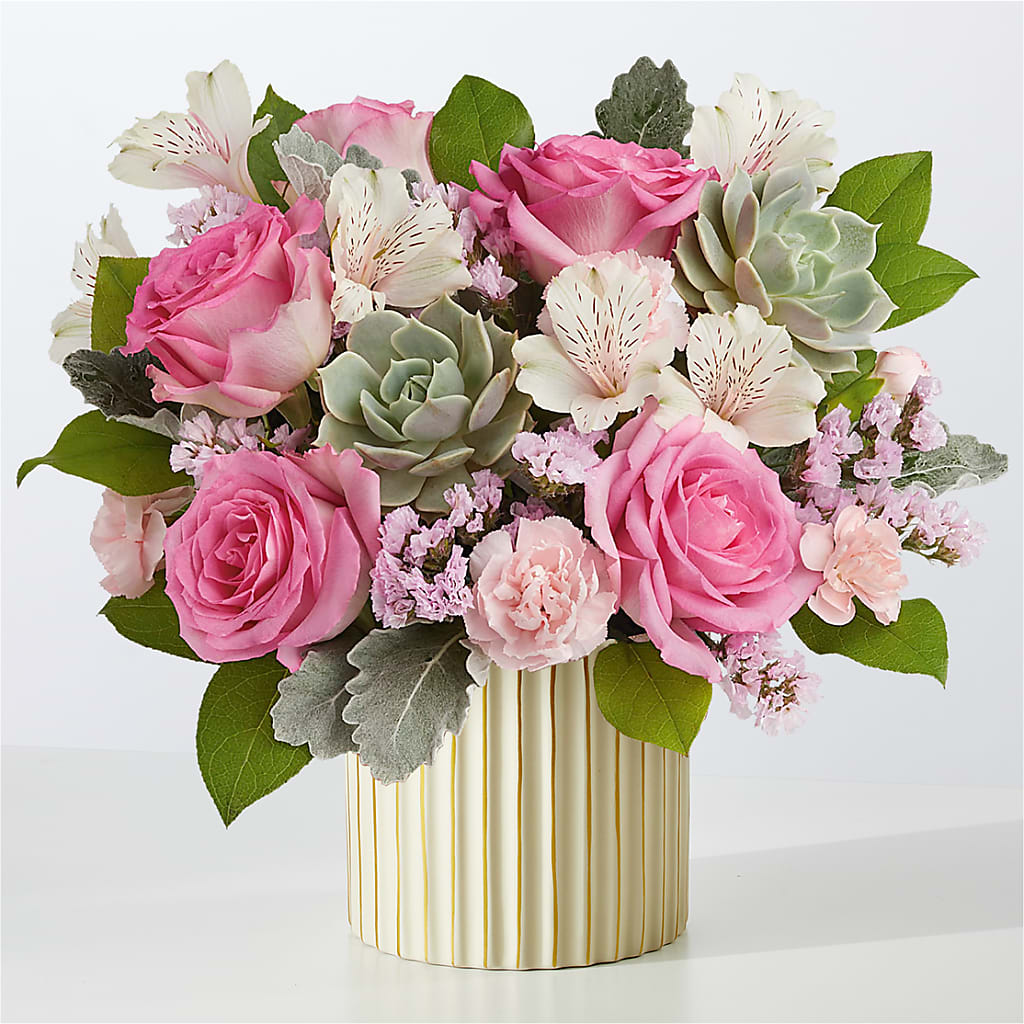 Dusty Rose Bouquet with Ivory Vase – Karnation Korner Florist, Dunedin FL