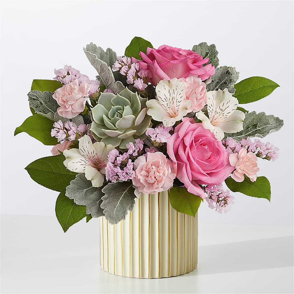 Dusty Rose Bouquet with Ivory Vase – Karnation Korner Florist, Dunedin FL