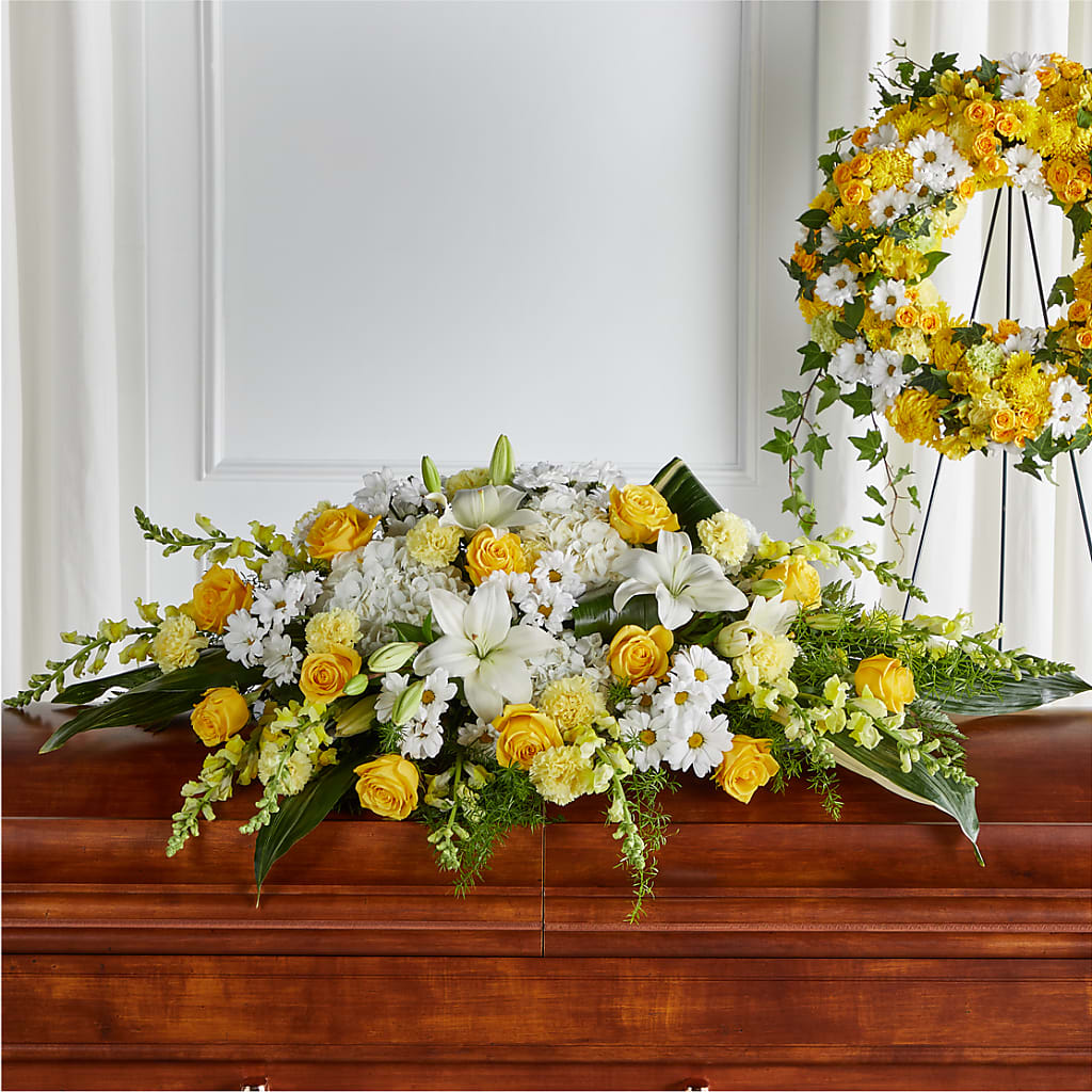 Golden Harmony Casket Spray – Karnation Korner Florist, Dunedin FL