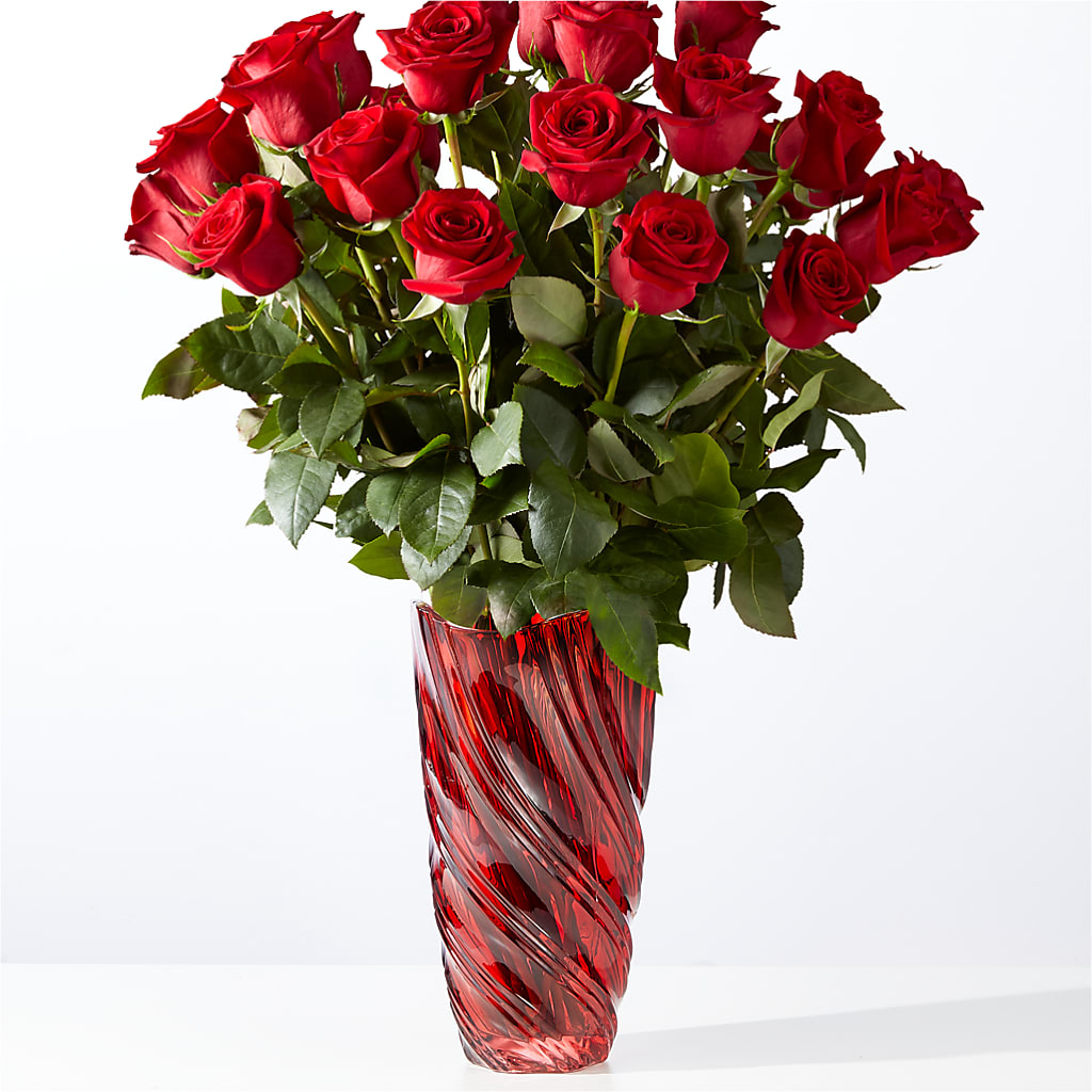 Classic Love Red Rose Bouquet with Luxe Swirl Vase – Karnation Korner Florist, Dunedin FL