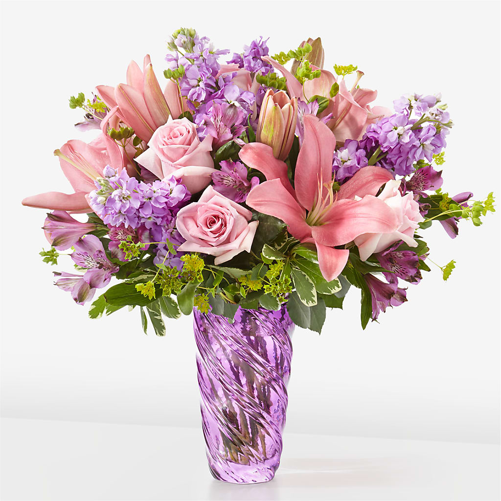Precious Petals Bouquet with Luxe Swirl Vase – Karnation Korner Florist, Dunedin FL