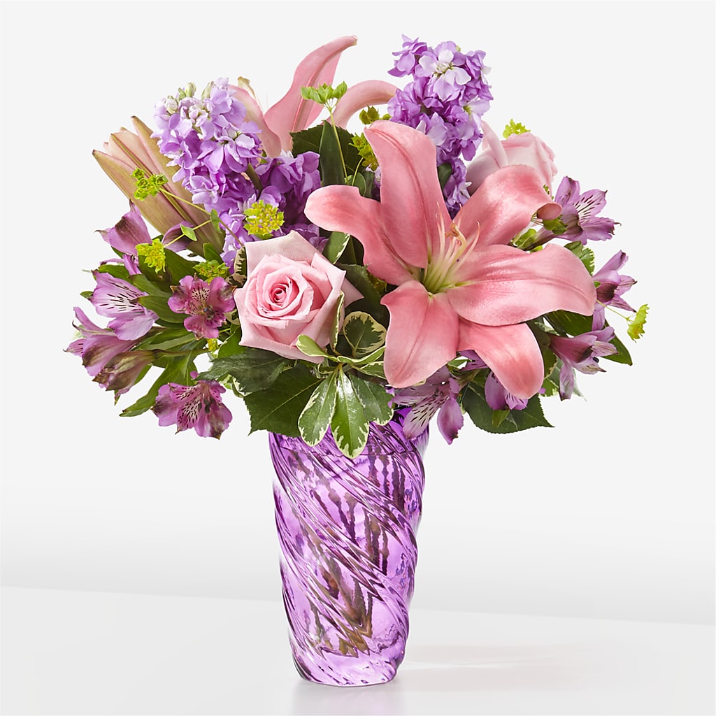Precious Petals Bouquet with Luxe Swirl Vase – Karnation Korner Florist, Dunedin FL
