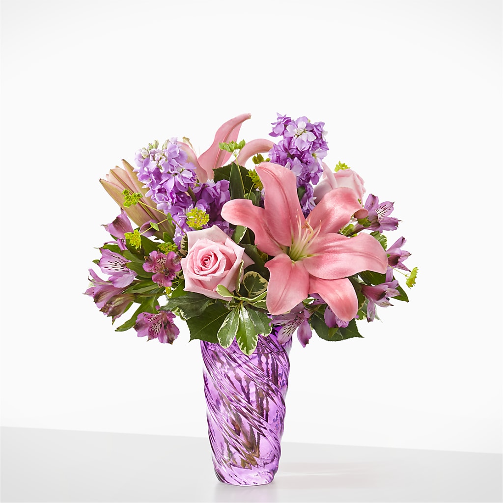 Precious Petals Bouquet with Luxe Swirl Vase – Karnation Korner Florist, Dunedin FL